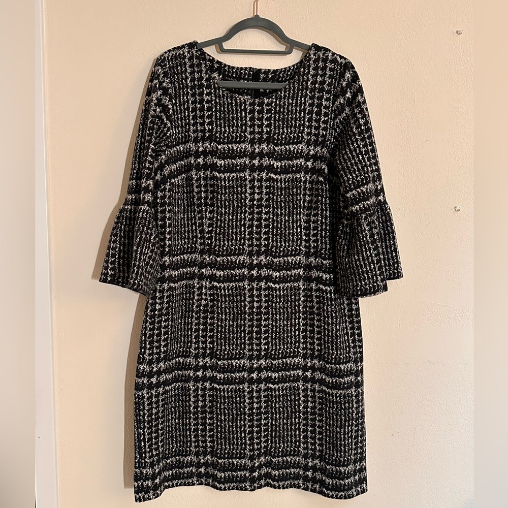 Talbots Black and White Plaid Long Sleeve Dress